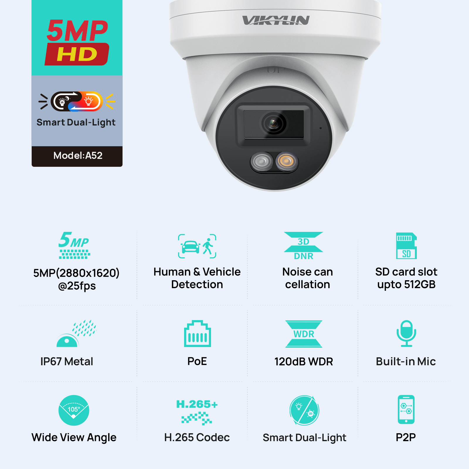 Smart Home Microsoft - VIKYLIN 5MP IP-Sicherheitskamera mit Dual-Smart-Licht, Audio,